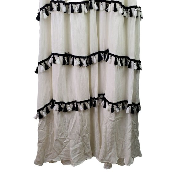 INA [i:na] Black and White Spanish Tassel Maxi Dress w/ Butterfly Cap Sleeve, S - Picture 9 of 12